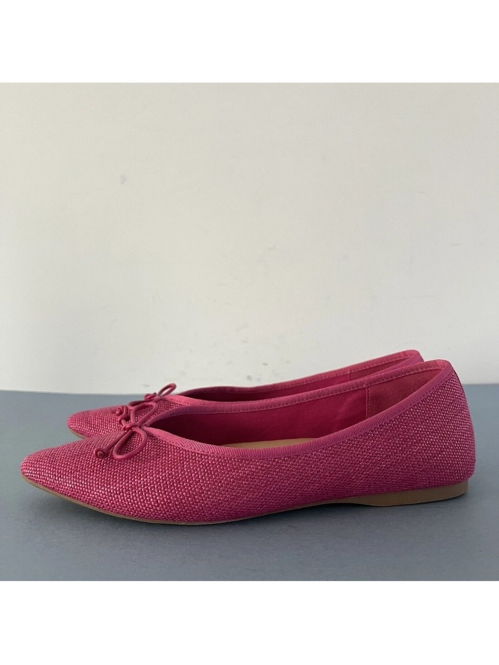 Birdies The Goldfinch Raspberry Raffia Bow Ballet Pointed Toe Flats - Picture 5 of 8